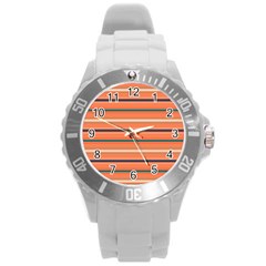 Horizontal Line Orange Round Plastic Sport Watch (l)