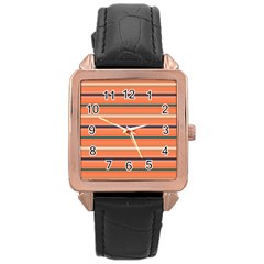 Horizontal Line Orange Rose Gold Leather Watch 