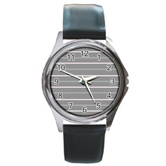 Horizontal Line Grey Pink Round Metal Watch