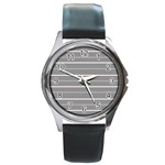 Horizontal Line Grey Pink Round Metal Watch Front