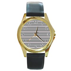 Horizontal Line Grey Pink Round Gold Metal Watch by Mariart