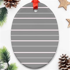 Horizontal Line Grey Pink Oval Ornament (two Sides) by Mariart