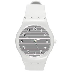 Horizontal Line Grey Pink Round Plastic Sport Watch (m) by Mariart