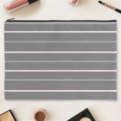 Horizontal Line Grey Pink Cosmetic Bag (xxxl)  by Mariart