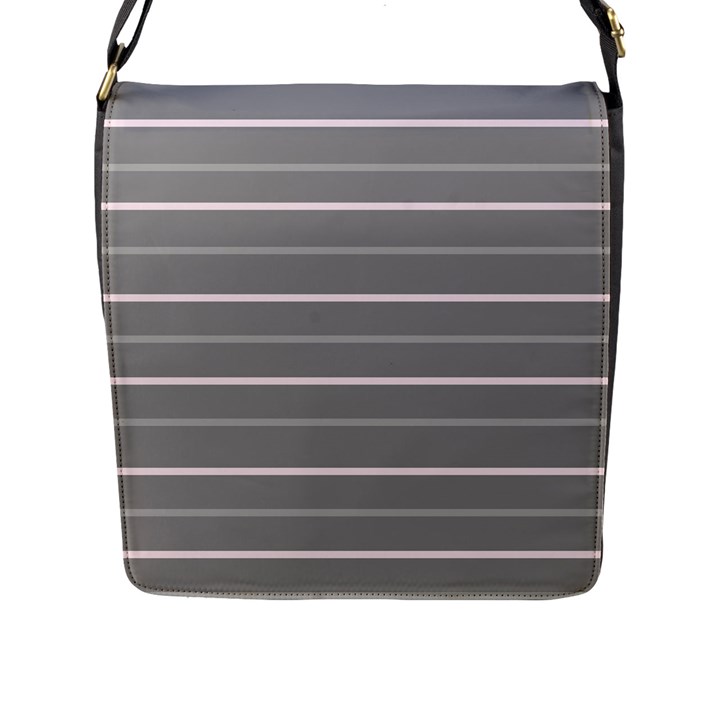 Horizontal Line Grey Pink Flap Messenger Bag (L) 