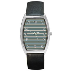 Horizontal Line Grey Blue Barrel Style Metal Watch by Mariart