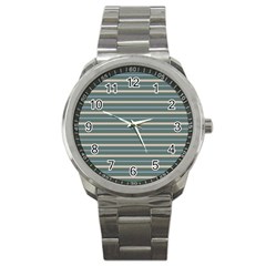 Horizontal Line Grey Blue Sport Metal Watch by Mariart