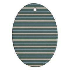 Horizontal Line Grey Blue Oval Ornament (two Sides) by Mariart