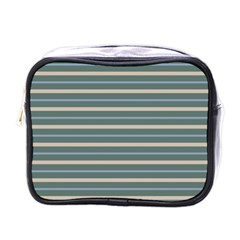 Horizontal Line Grey Blue Mini Toiletries Bags