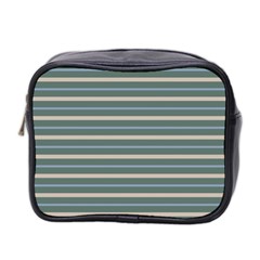 Horizontal Line Grey Blue Mini Toiletries Bag 2-side