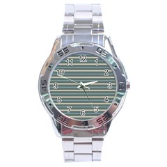 Horizontal Line Grey Blue Stainless Steel Analogue Watch