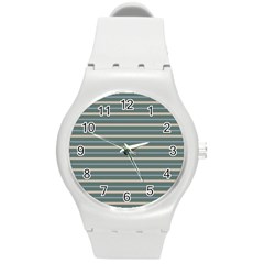 Horizontal Line Grey Blue Round Plastic Sport Watch (m)