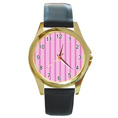 Line Pink Vertical Round Gold Metal Watch by Mariart