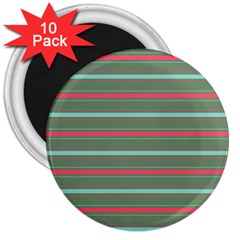 Horizontal Line Red Green 3  Magnets (10 Pack) 