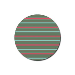 Horizontal Line Red Green Rubber Round Coaster (4 Pack)  by Mariart