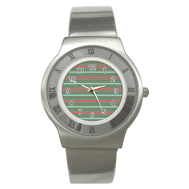 Horizontal Line Red Green Stainless Steel Watch