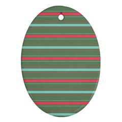 Horizontal Line Red Green Oval Ornament (two Sides) by Mariart