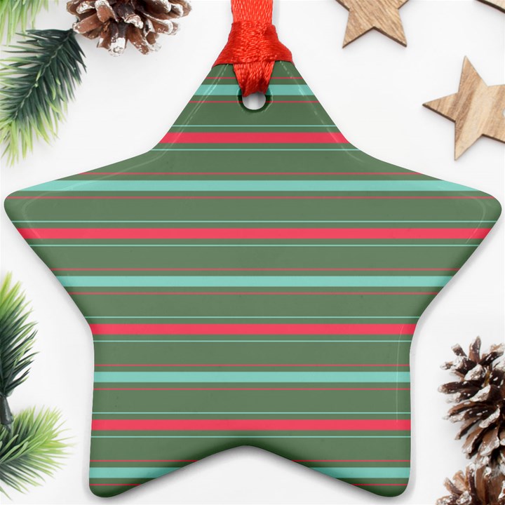 Horizontal Line Red Green Star Ornament (Two Sides)