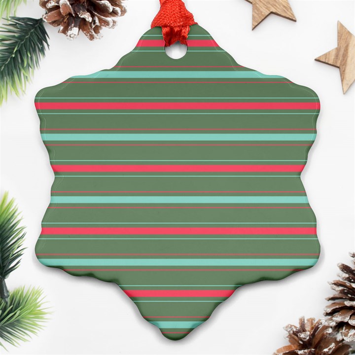 Horizontal Line Red Green Snowflake Ornament (Two Sides)