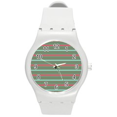 Horizontal Line Red Green Round Plastic Sport Watch (m) by Mariart