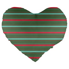 Horizontal Line Red Green Large 19  Premium Flano Heart Shape Cushions