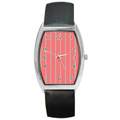 Line Red Grey Vertical Barrel Style Metal Watch