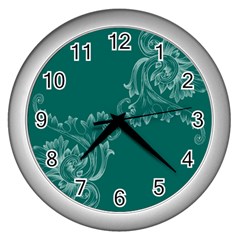 Leaf Green Blue Sexy Wall Clocks (silver) 