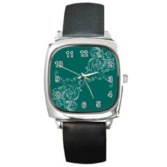 Leaf Green Blue Sexy Square Metal Watch