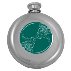 Leaf Green Blue Sexy Round Hip Flask (5 Oz) by Mariart