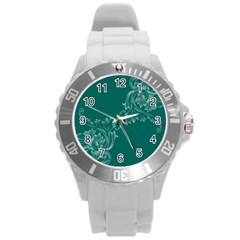 Leaf Green Blue Sexy Round Plastic Sport Watch (l)