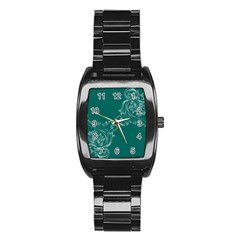 Leaf Green Blue Sexy Stainless Steel Barrel Watch by Mariart