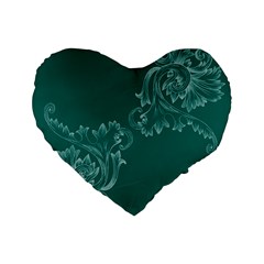 Leaf Green Blue Sexy Standard 16  Premium Flano Heart Shape Cushions