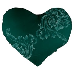 Leaf Green Blue Sexy Large 19  Premium Flano Heart Shape Cushions