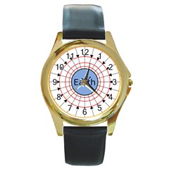 Magnetik Earth s Gravitational Line Triangle Round Gold Metal Watch