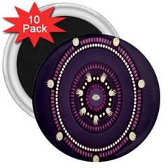 Mandalarium Hires Hand Eye Purple 3  Magnets (10 Pack) 