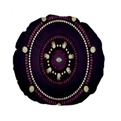 Mandalarium Hires Hand Eye Purple Standard 15  Premium Round Cushions