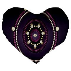 Mandalarium Hires Hand Eye Purple Large 19  Premium Flano Heart Shape Cushions by Mariart