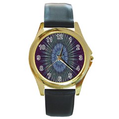 Peaceful Flower Formation Sparkling Space Round Gold Metal Watch by Mariart