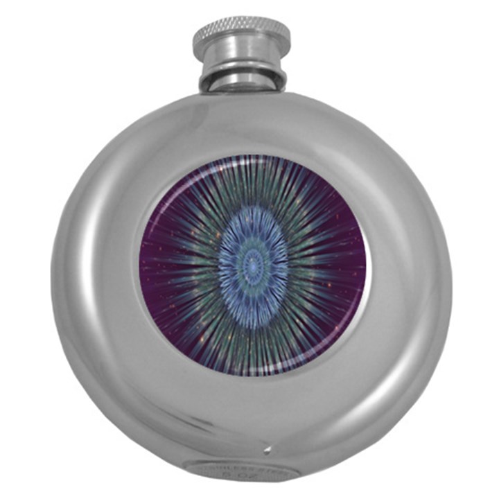 Peaceful Flower Formation Sparkling Space Round Hip Flask (5 oz)