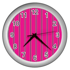 Pink Line Vertical Purple Yellow Fushia Wall Clocks (silver) 