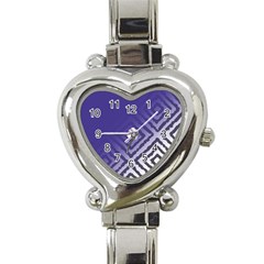 Plaid Blue White Heart Italian Charm Watch