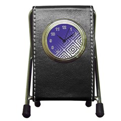 Plaid Blue White Pen Holder Desk Clocks