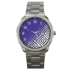 Plaid Blue White Sport Metal Watch