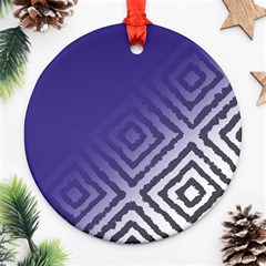 Plaid Blue White Round Ornament (two Sides)