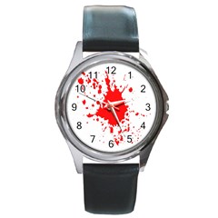 Red Blood Splatter Round Metal Watch