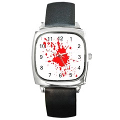 Red Blood Splatter Square Metal Watch