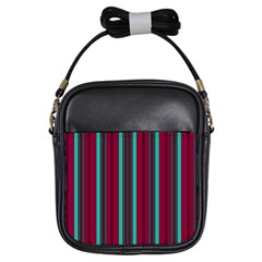 Red Blue Line Vertical Girls Sling Bags