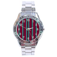 Red Blue Line Vertical Stainless Steel Analogue Watch