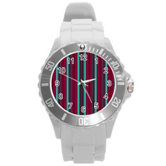 Red Blue Line Vertical Round Plastic Sport Watch (l)