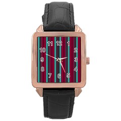 Red Blue Line Vertical Rose Gold Leather Watch  by Mariart